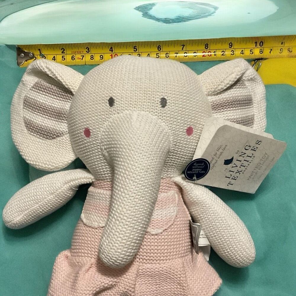 Living Textiles Baby Amelia Elephant PinkWhite Rattle Washable Crochet Knit Toy‎ - Picture 3 of 13